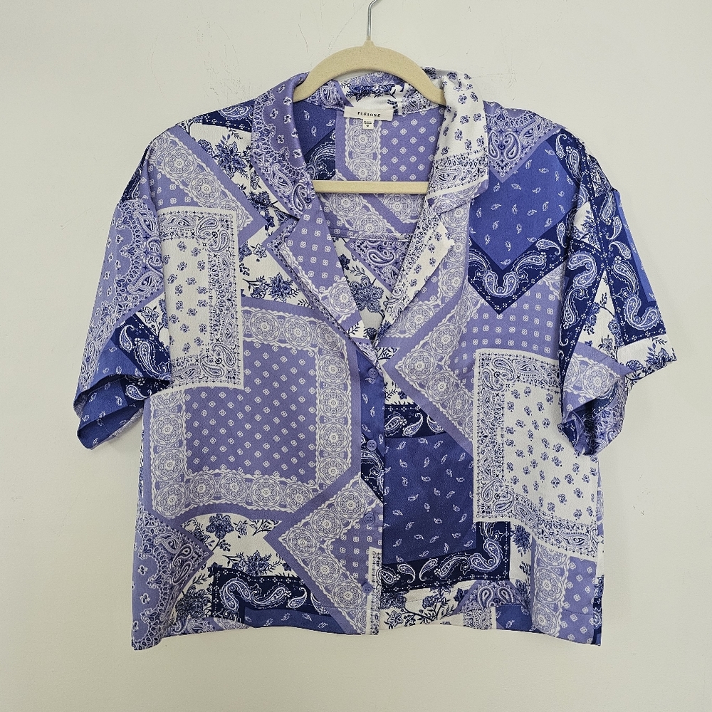 Pleione Blue and White Patterned Blouse